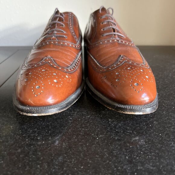 SALVATORE FERRAGAMO Men's Wingtip Oxford Leather Shoes 11 B Cognac Brown Italy - Picture 5 of 16